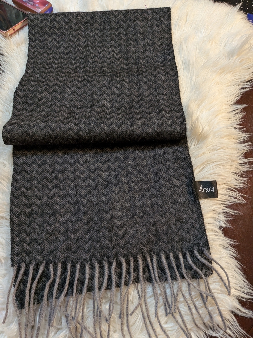Men’s Charcoal Chevron Wool-Blend Scarf